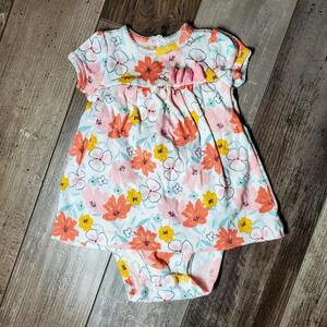 Carter's Child of Mine Coral & Pink Floral 2 in 1 Dress Size 3-6 Months